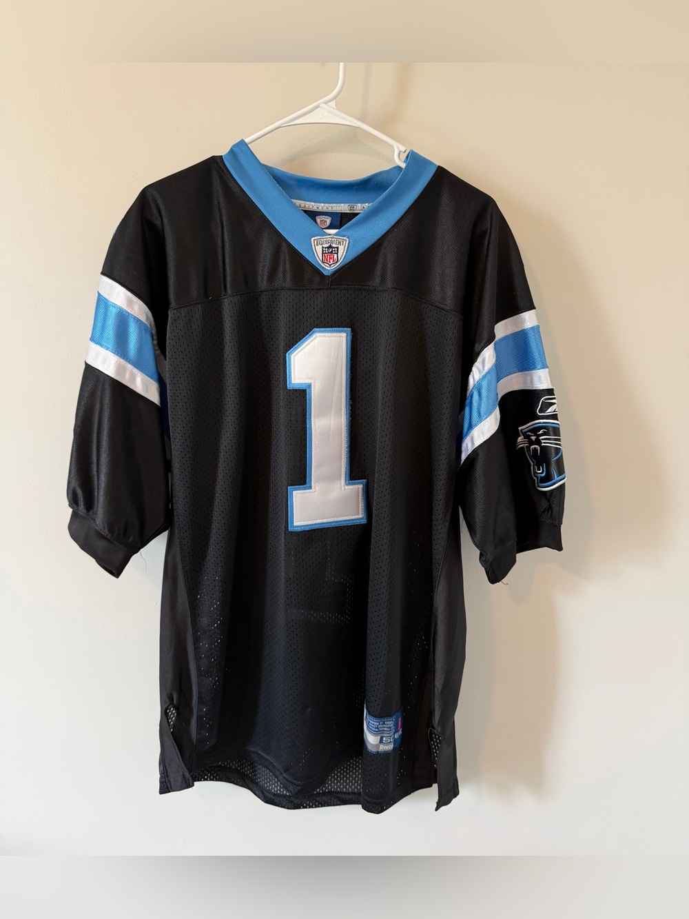 Carolina Panthers Cam Newton #1 Reebok On Field Jersey Men’s Size 50 Black Blue
